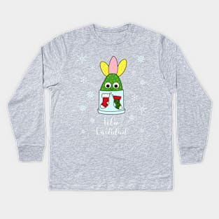 Feliz Cactidad - Hybrid Cactus In Christmas Themed Pot Kids Long Sleeve T-Shirt